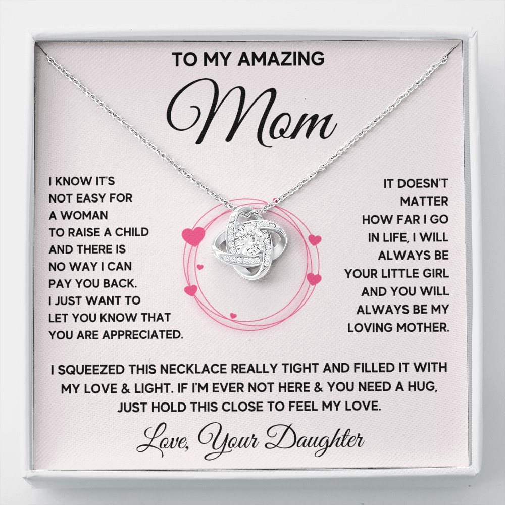 Mother birthday gift from daughter on Mothers Day Heart Pendant Love Knot Necklace I Love You Mom Gifts with Message Card and Gift Box - ON CLOUD NINE GIFTS