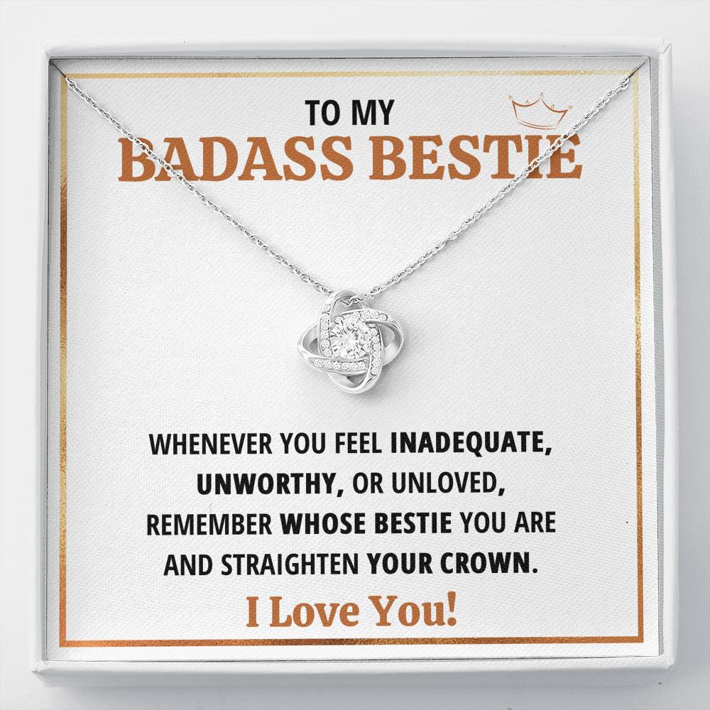 TO MY BADASS BESTIE CROWN LOVE KNOT NECKLACE GIFT SET - ON CLOUD NINE GIFTS