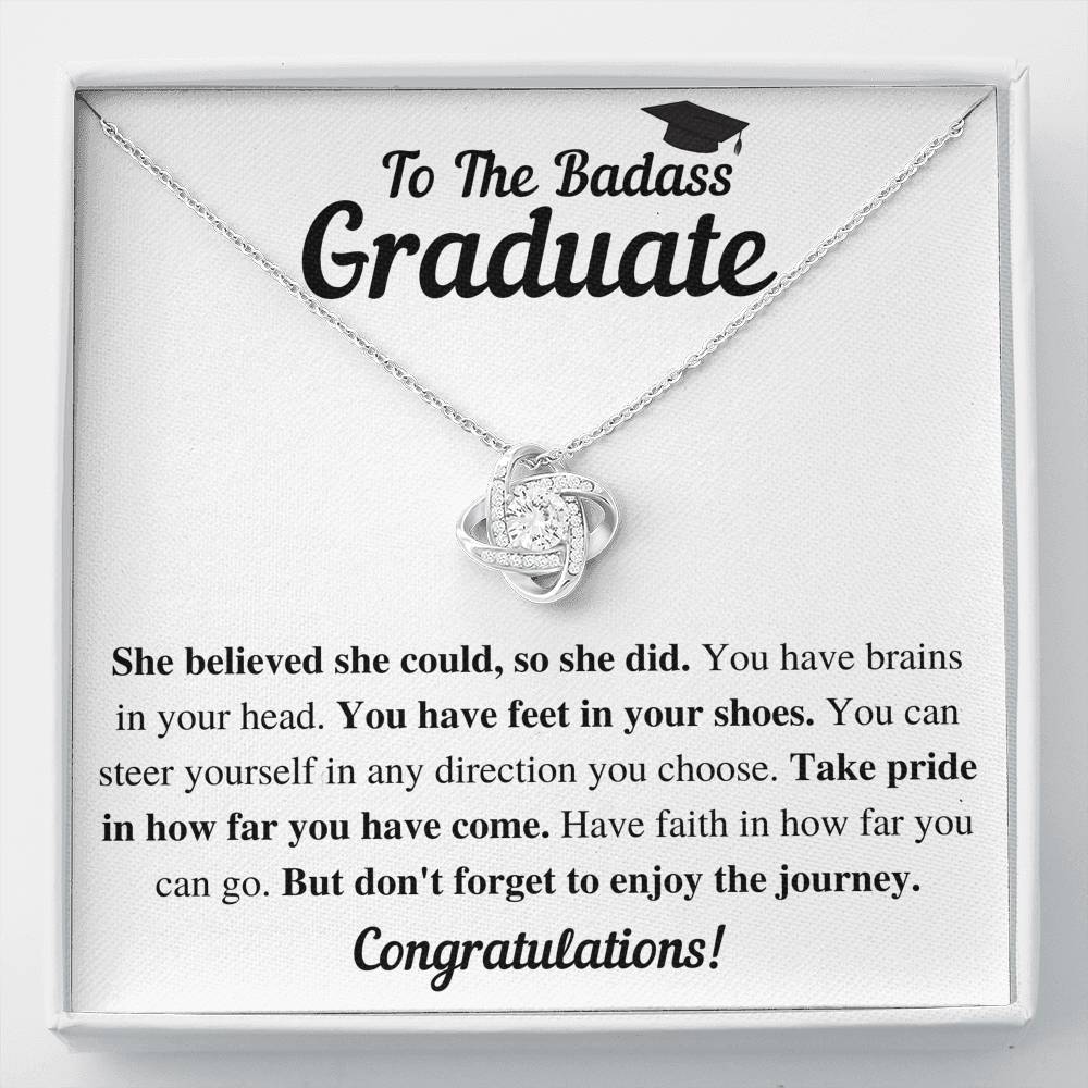 TO THE BADASS GRADUATE SHE DID LOVE KNOT NECKLACE GIFT SET - ON CLOUD NINE GIFTS