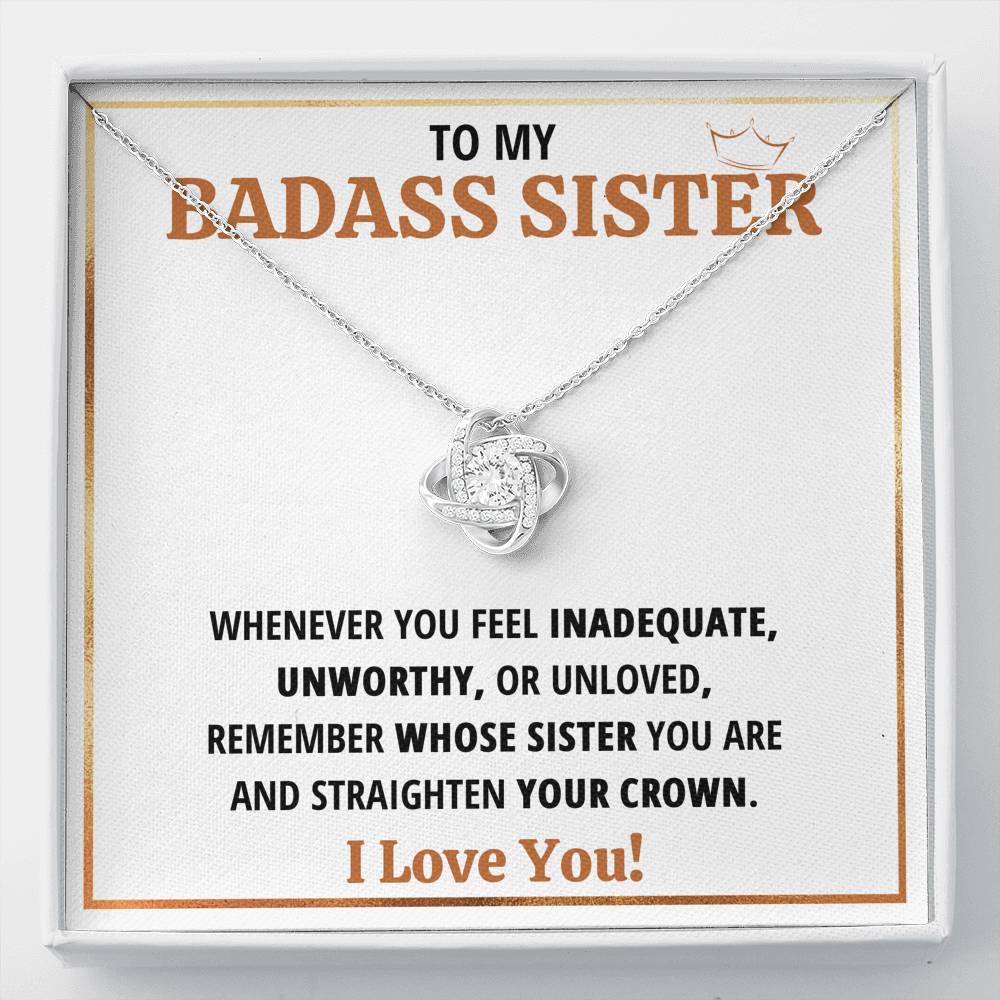 TO MY BADASS SISTER CROWN LOVE KNOT NECKLACE GIFT SET - ON CLOUD NINE GIFTS