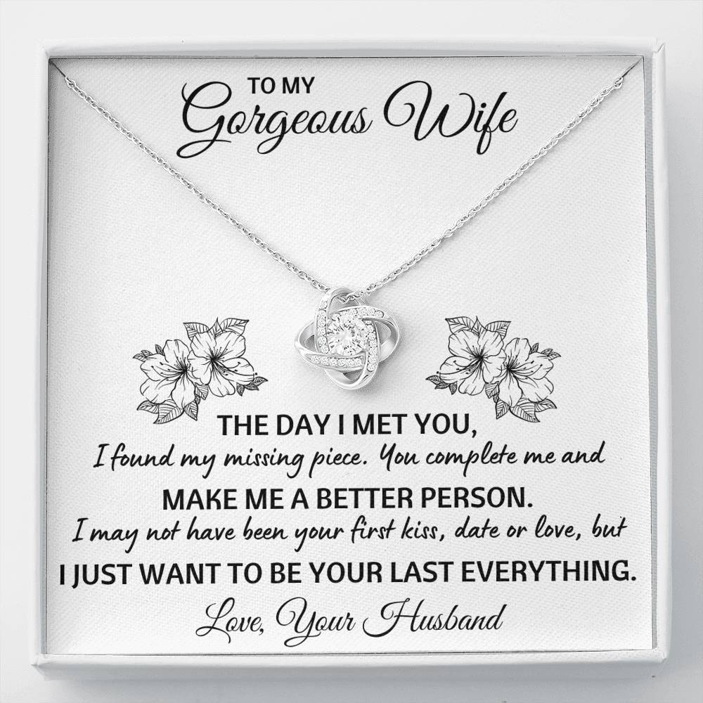 TO MY GORGEOUS WIFE LOVE KNOT NECKLACE GIFT SET - ON CLOUD NINE GIFTS