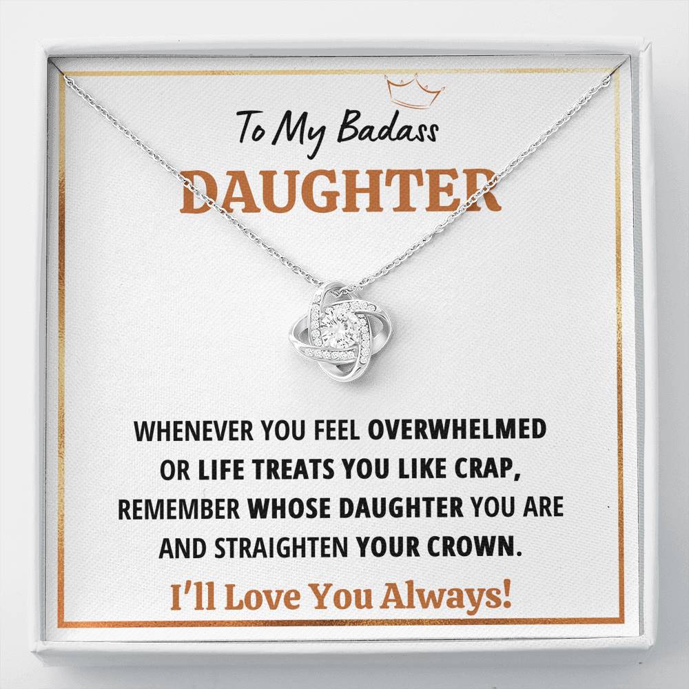 TO MY BADASS DAUGHTER "CRAP - WHITE" LOVE KNOT NECKLACE GIFT SET - ON CLOUD NINE GIFTS