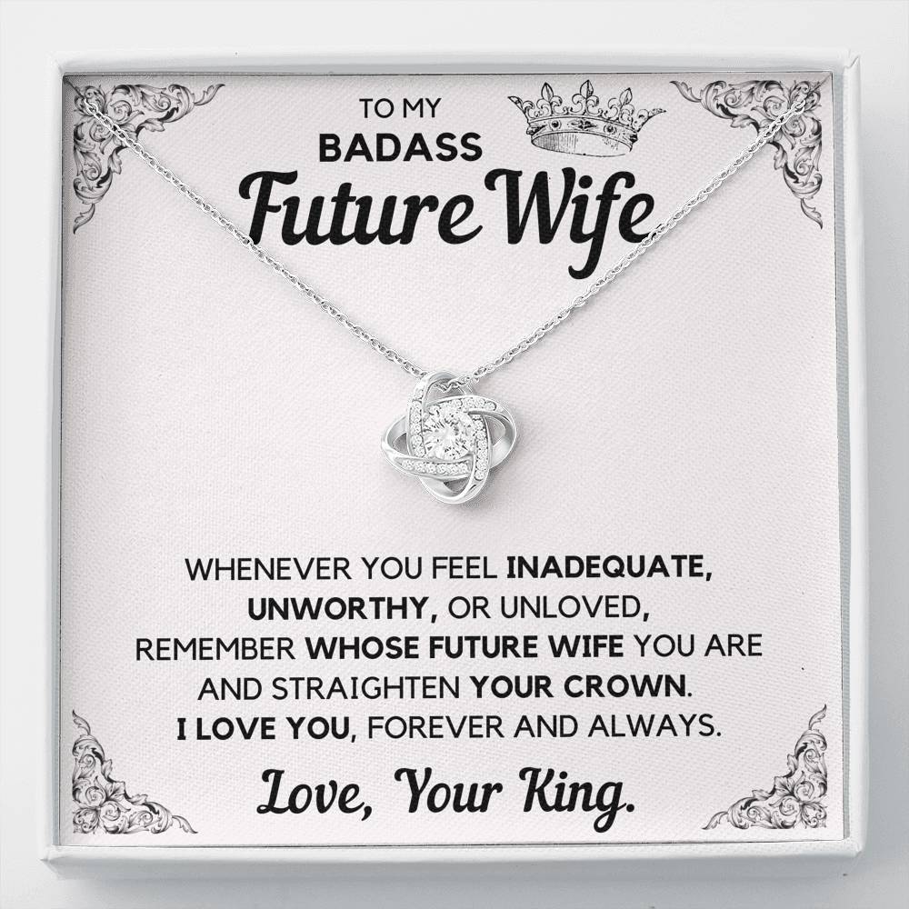 TO MY BADASS FUTURE WIFE CROWN LOVE KNOT NECKLACE GIFT SET - ON CLOUD NINE GIFTS
