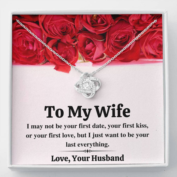 TO MY WIFE "LAST EVERYTHING - RED ROSES" LOVE KNOT NECKLACE GIFT SET - ON CLOUD NINE GIFTS