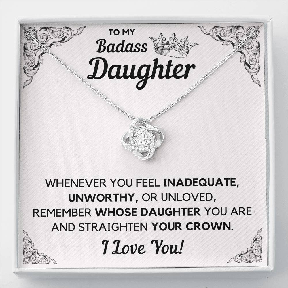 TO MY BADASS DAUGHTER CROWN DECORATION LOVE KNOT NECKLACE GIFT SET - ON CLOUD NINE GIFTS