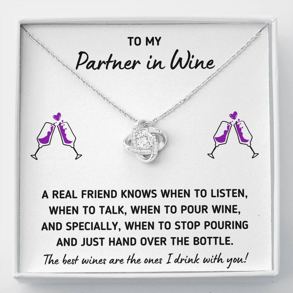 TO MY PARTNER IN WINE "HAND OVER THE BOTTLE" LOVE KNOT NECKLACE GIFT SET - ON CLOUD NINE GIFTS