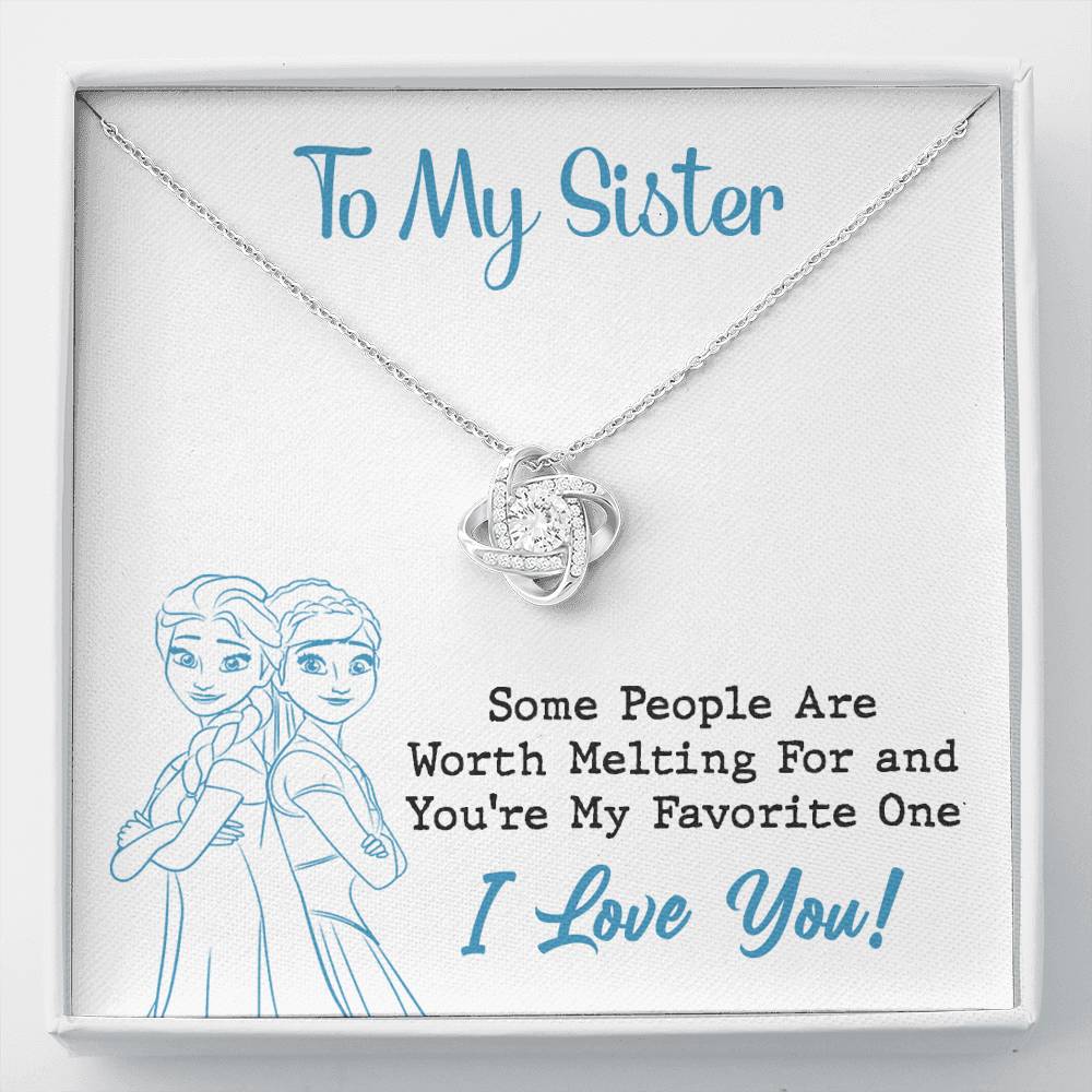 TO MY SISTER WORTH MELTING SKY BLUE LOVE KNOT NECKLACE GIFT SET - ON CLOUD NINE GIFTS