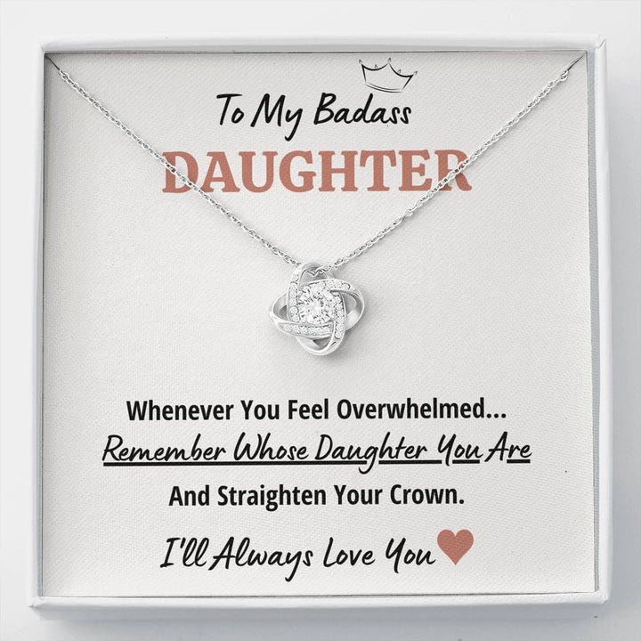 TO MY BADASS DAUGHTER "CROWN" LOVE KNOT NECKLACE GIFT SET - ON CLOUD NINE GIFTS
