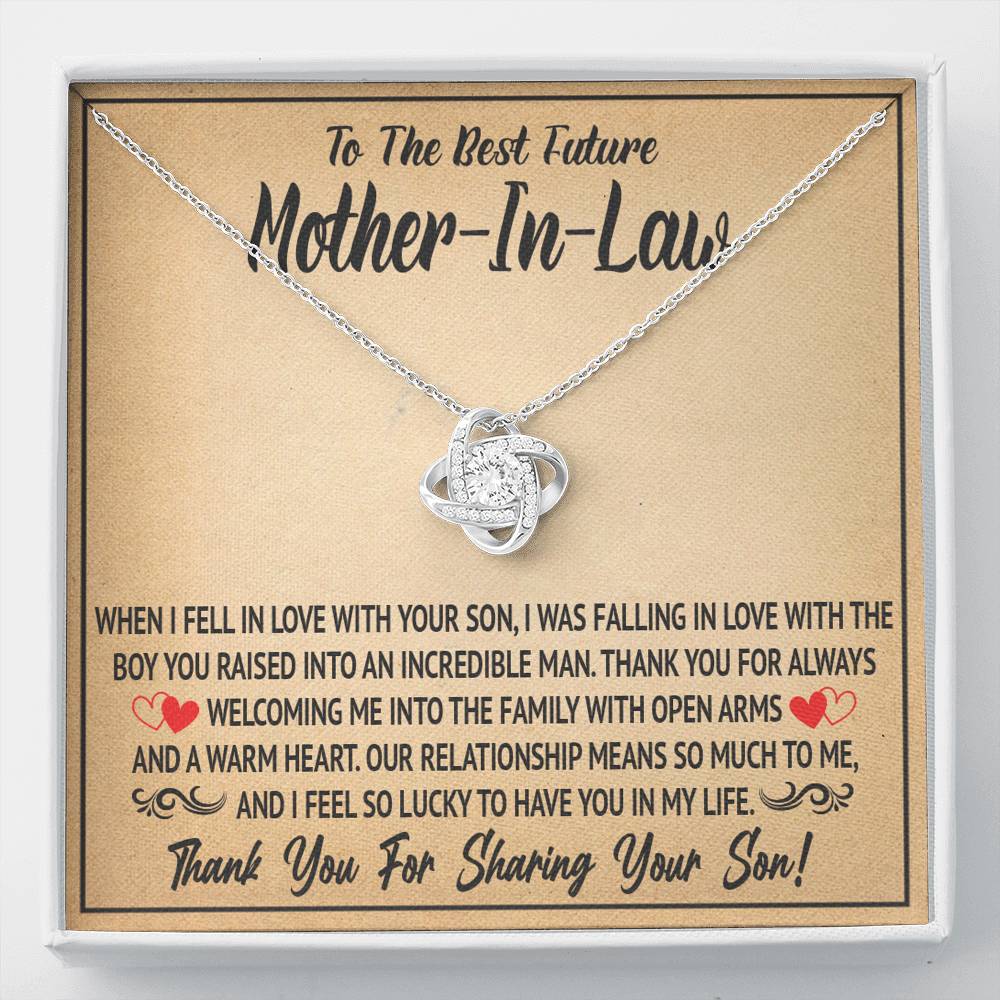 TO MY FUTURE MOTHER IN LAW SHARING LOVE KNOT NECKLACE GIFT SET - ON CLOUD NINE GIFTS