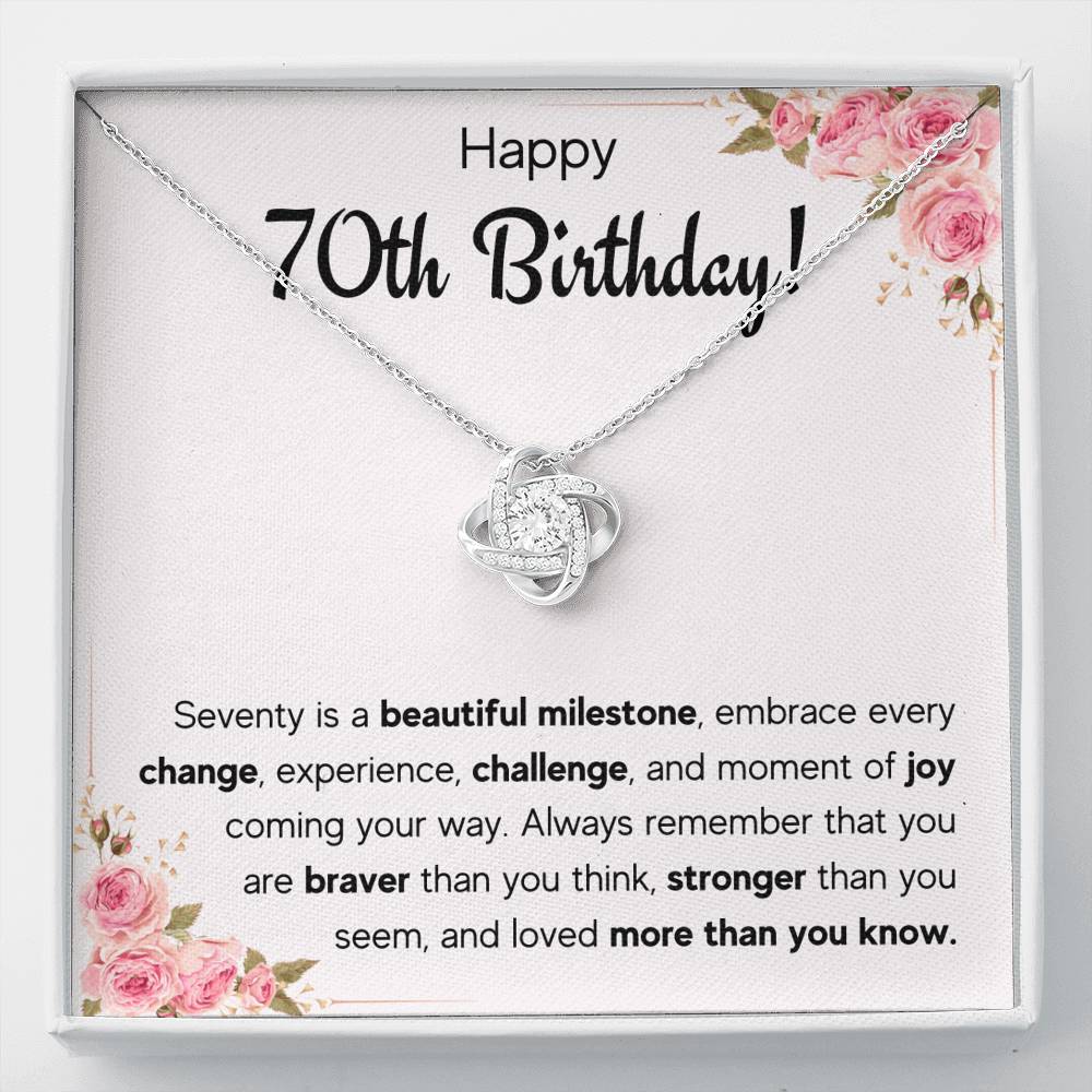 HAPPY 70TH BIRTHDAY JOY LOVE KNOT NECKLACE GIFT SET - ON CLOUD NINE GIFTS