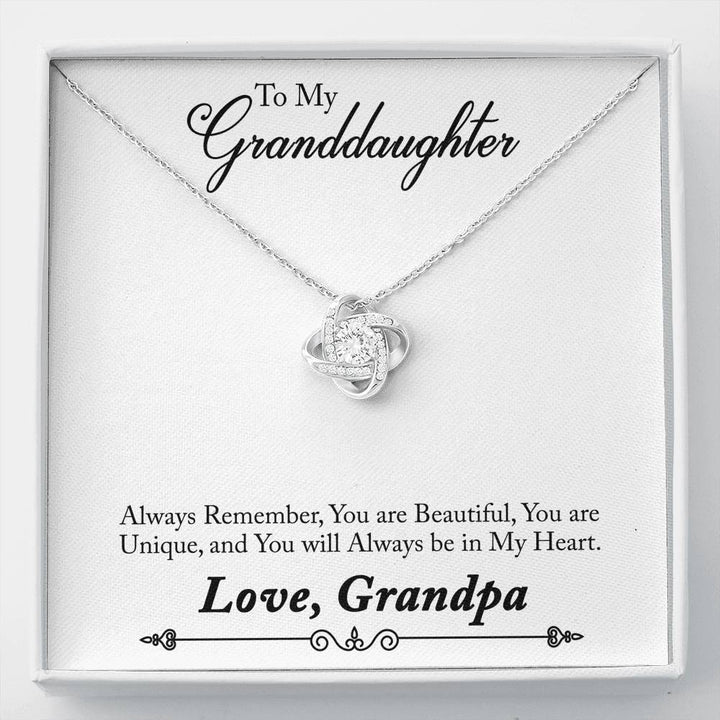 TO MY GRANDDAUGHTER "ALWAYS REMEMBER - SO" LOVE KNOT NECKLACE GIFT SET - ON CLOUD NINE GIFTS