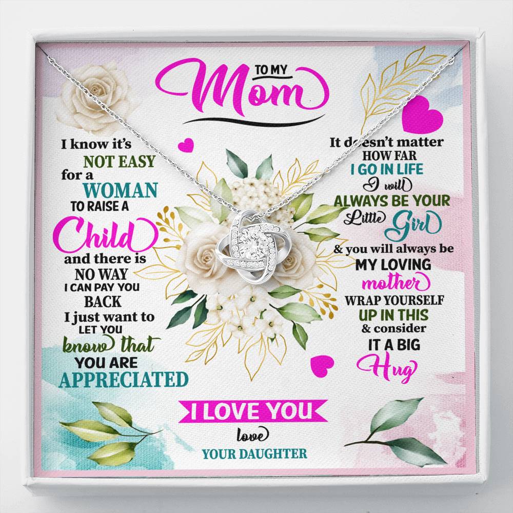 TO MY MOM FROM DAUGHTER "RAISE" LOVE KNOT NECKLACE GIFT SET - ON CLOUD NINE GIFTS