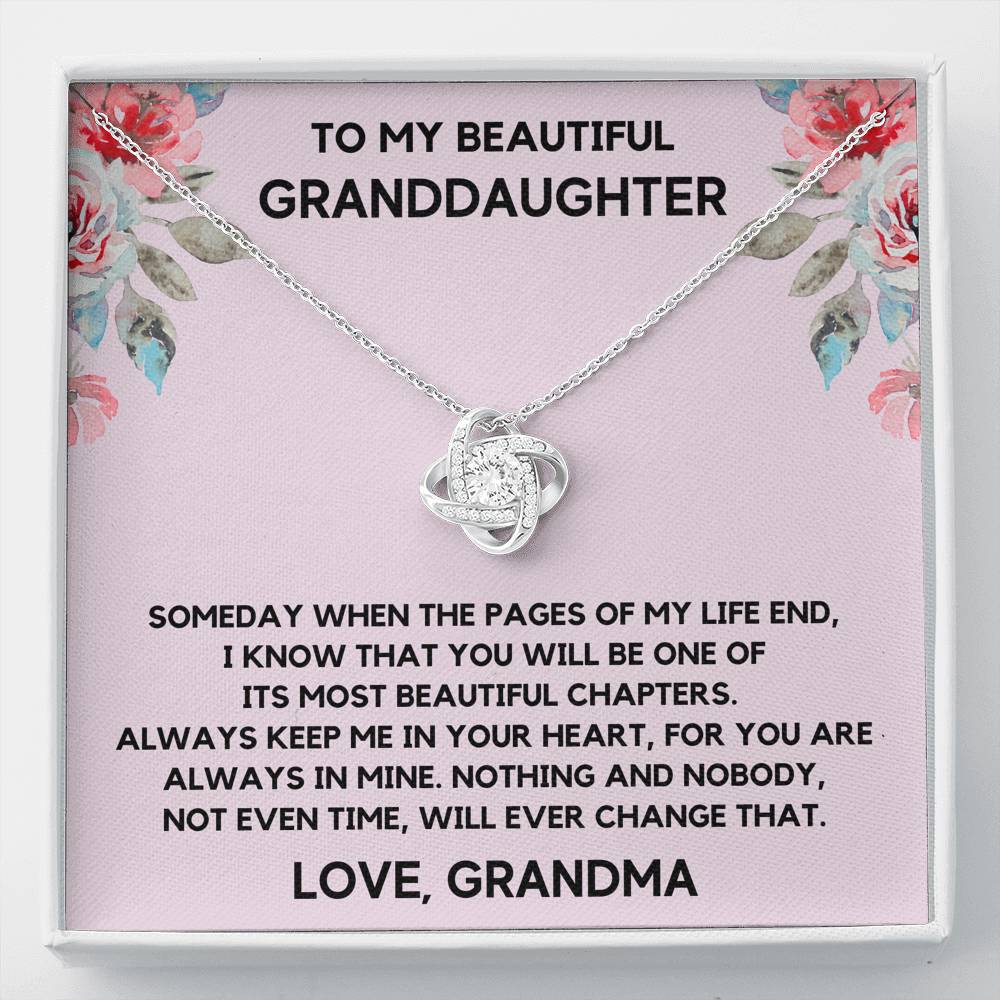 TO MY BEAUTIFUL GRANDDAUGHTER FROM GRANDMA CHAPTERS FLOWERS LOVE KNOT NECKLACE GIFT SET - ON CLOUD NINE GIFTS