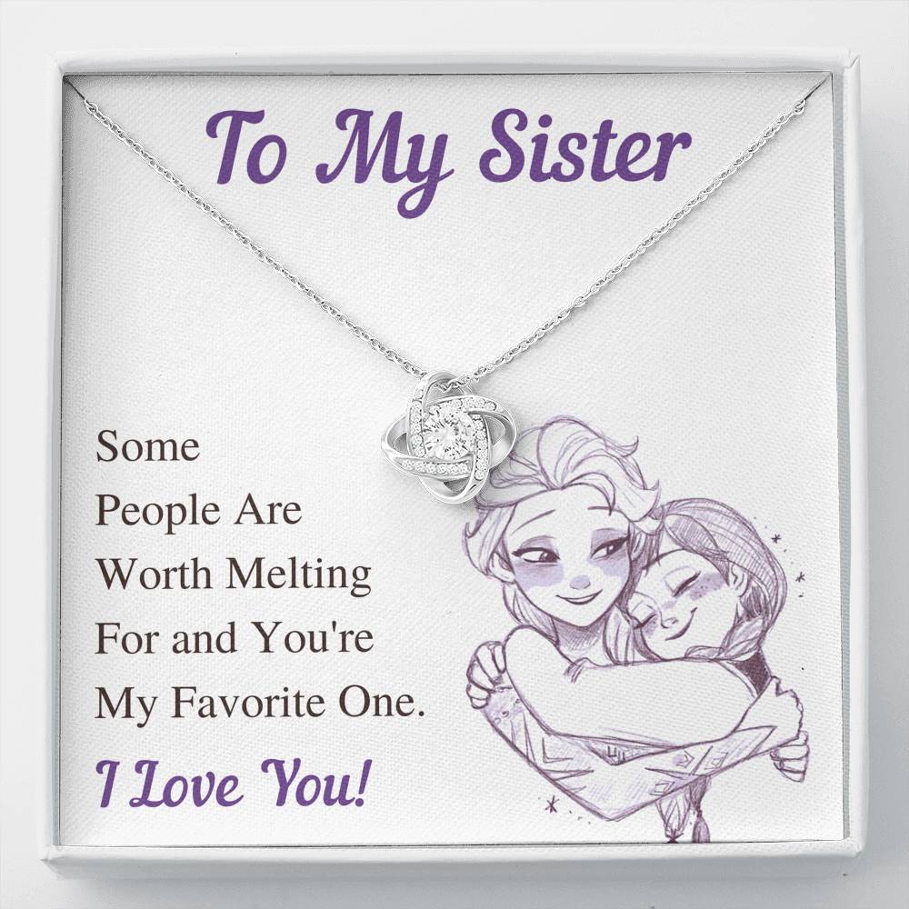 TO MY SISTER WORTH MELTING LOVE KNOT NECKLACE GIFT SET - ON CLOUD NINE GIFTS