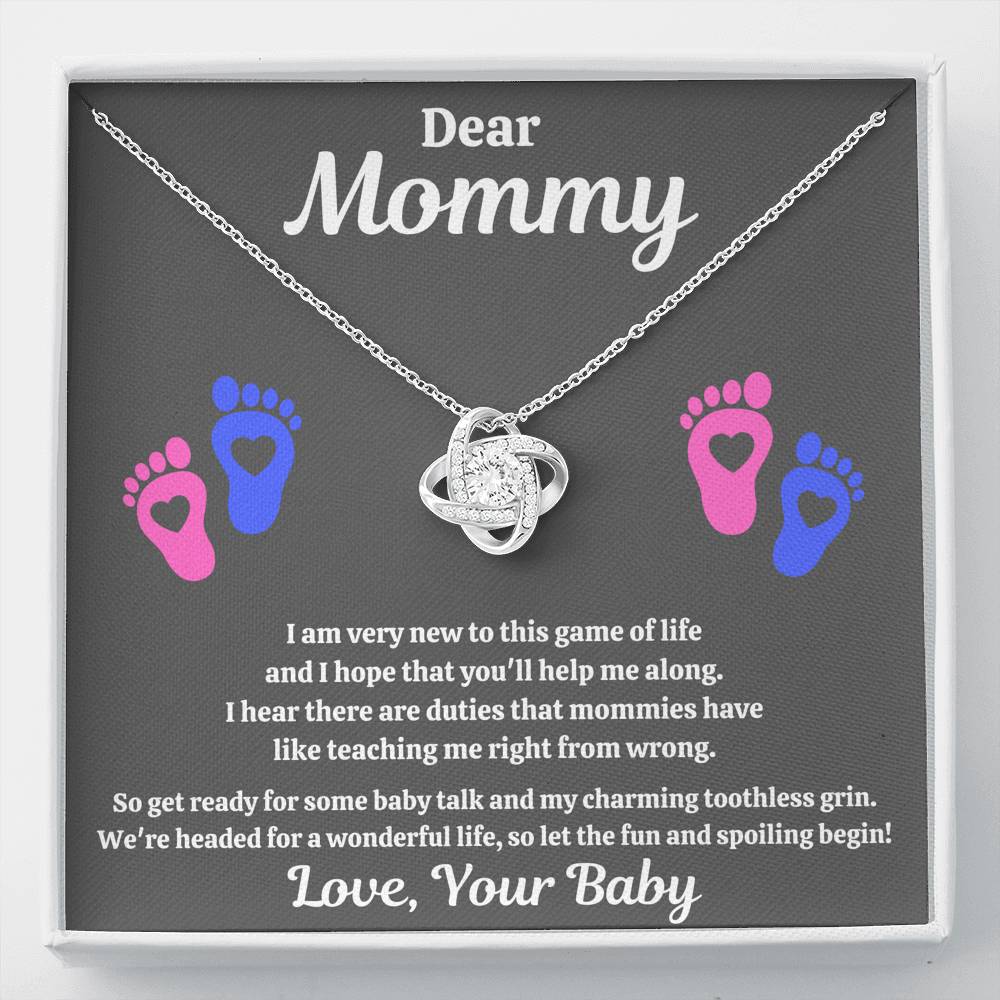 DEAR MOMMY "SPOILING HEART-FEET" LOVE KNOT NECKLACE GIFT SET - ON CLOUD NINE GIFTS