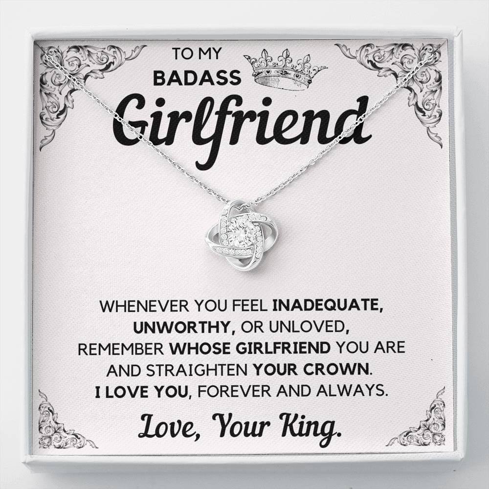 TO MY BADASS GIRLFRIEND CROWN LOVE KNOT NECKLACE GIFT SET - ON CLOUD NINE GIFTS