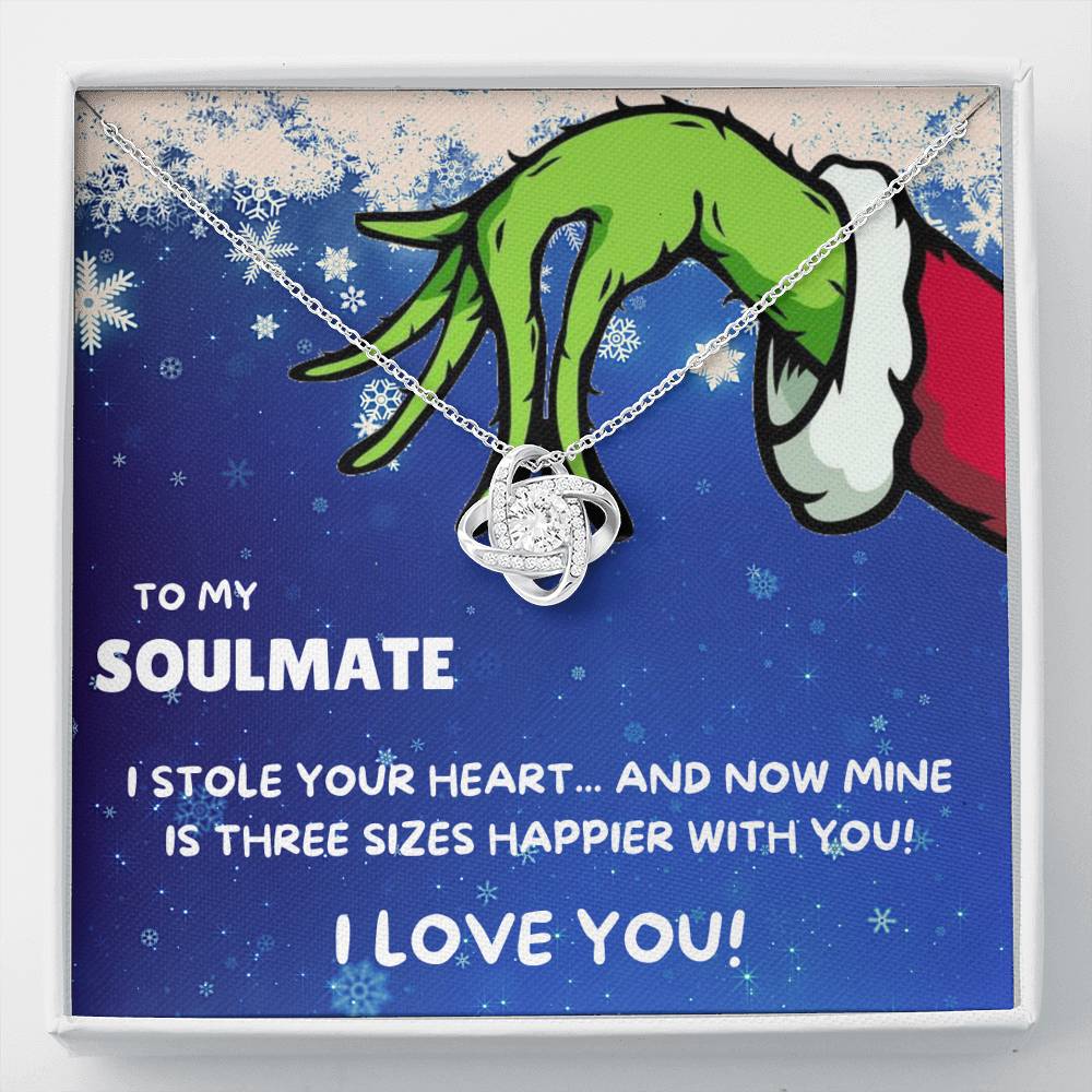 TO MY SOULMATE "THREE SIZES HAPPIER" LOVE KNOT NECKLACE GIFT SET - ON CLOUD NINE GIFTS