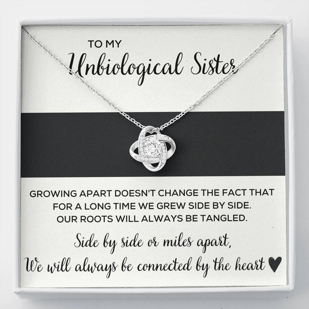TO MY UNBIOLOGICAL SISTER "TANGLED" LOVE KNOT NECKLACE GIFT SET - ON CLOUD NINE GIFTS