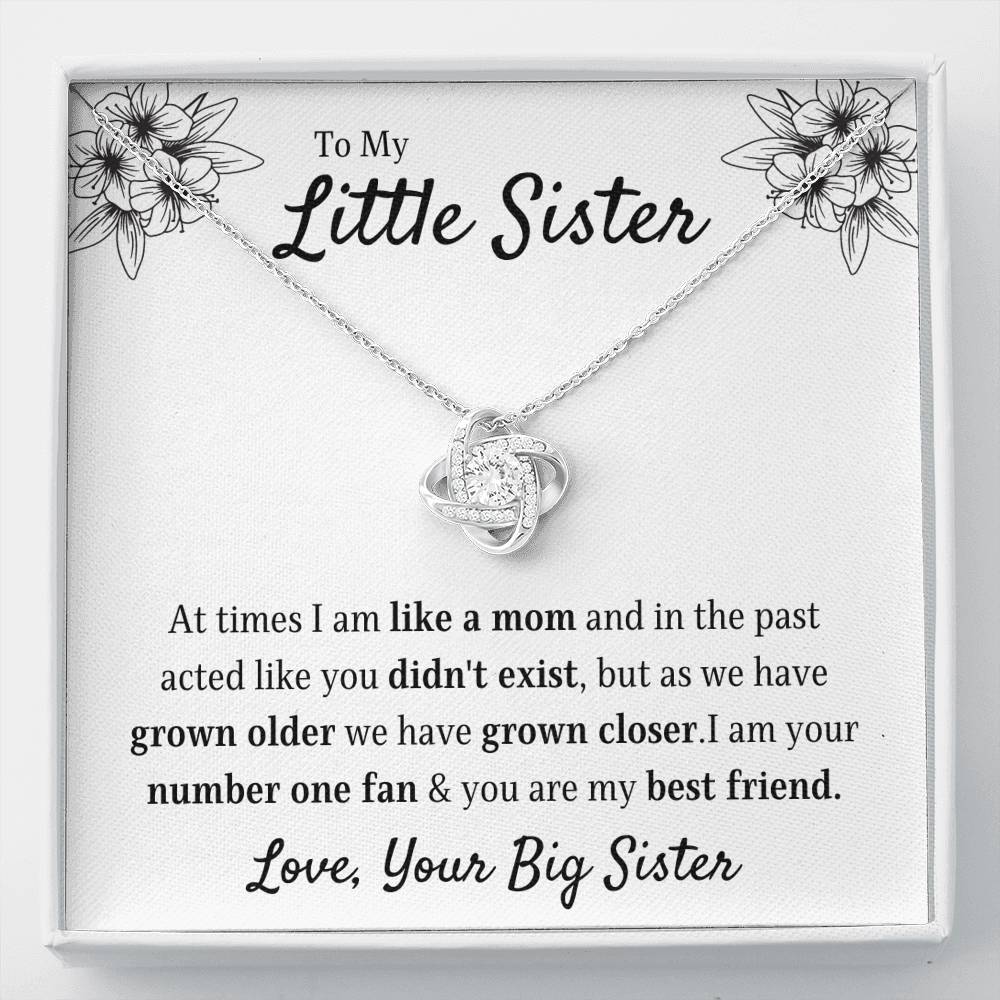 TO MY LITTLE SISTER "YOUR FAN" LOVE KNOT NECKLACE GIFT SET - ON CLOUD NINE GIFTS
