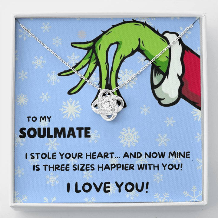 TO MY SOULMATE "THREE SIZES HAPPIER - SNOW" LOVE KNOT NECKLACE GIFT SET - ON CLOUD NINE GIFTS