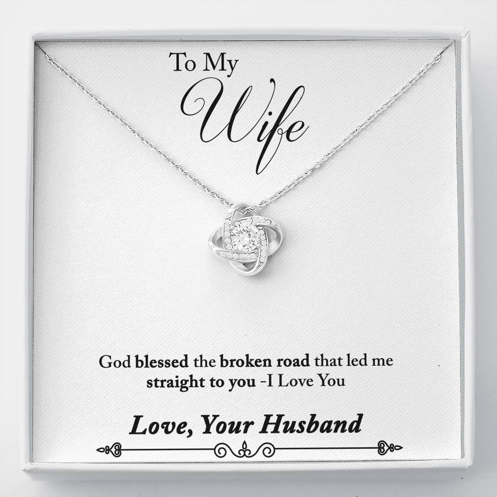 TO MY WIFE "BROKEN ROAD - SO" LOVE KNOT NECKLACE GIFT SET - ON CLOUD NINE GIFTS
