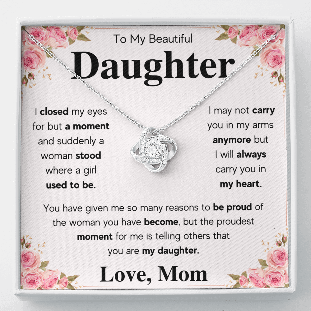 TO MY DAUGHTER PROUD LOVE KNOT NECKLACE GIFT SET - ON CLOUD NINE GIFTS