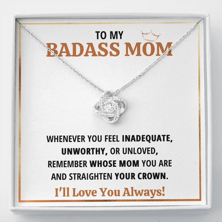 TO MY BADASS MOM CROWN LOVE KNOT NECKLACE GIFT SET - ON CLOUD NINE GIFTS
