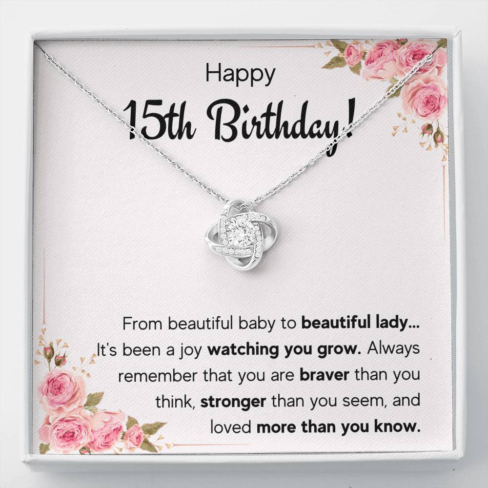 HAPPY 15TH BIRTHDAY JOY LOVE KNOT NECKLACE GIFT SET - ON CLOUD NINE GIFTS