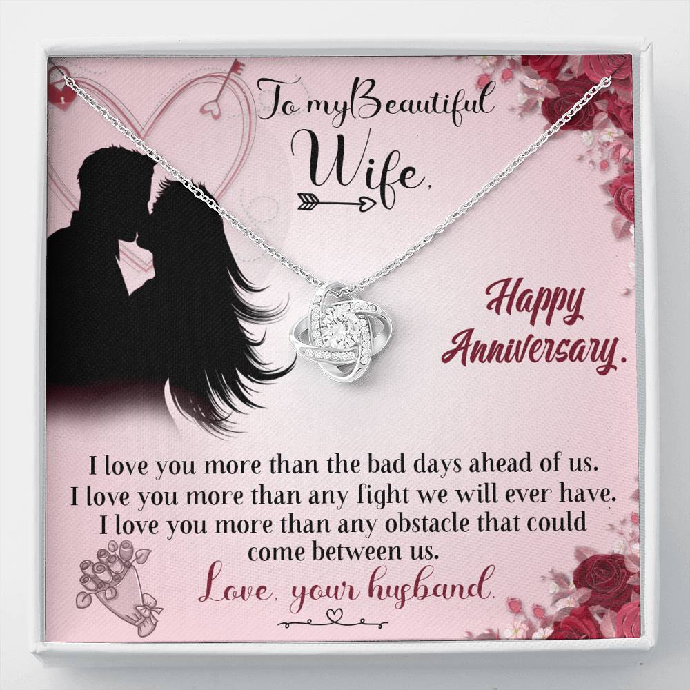 TO MY BEAUTIFUL WIFE "ANY FIGHT" LOVE KNOT NECKLACE ANNIVERSARY GIFT SET - ON CLOUD NINE GIFTS