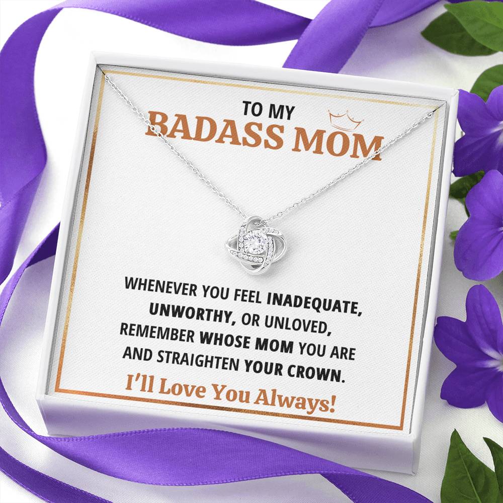 TO MY BADASS MOM CROWN LOVE KNOT NECKLACE GIFT SET - ON CLOUD NINE GIFTS