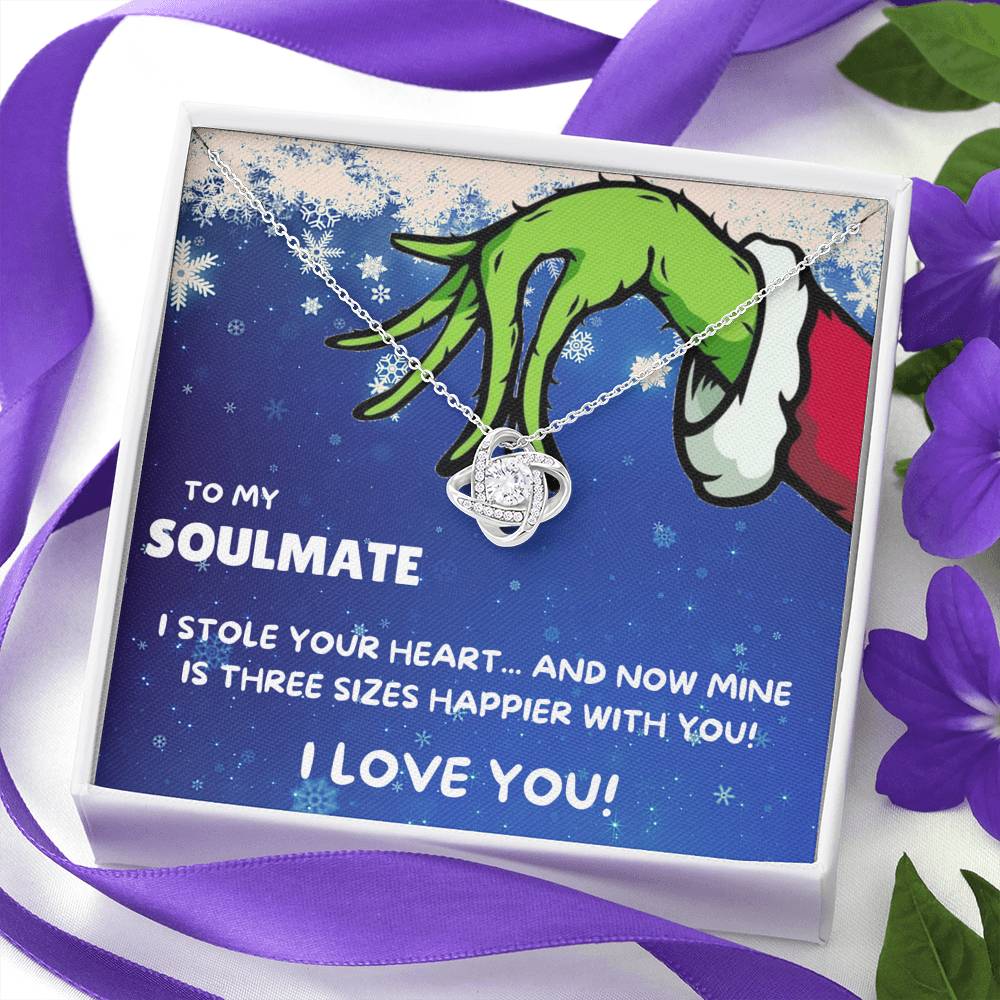 TO MY SOULMATE "THREE SIZES HAPPIER" LOVE KNOT NECKLACE GIFT SET - ON CLOUD NINE GIFTS