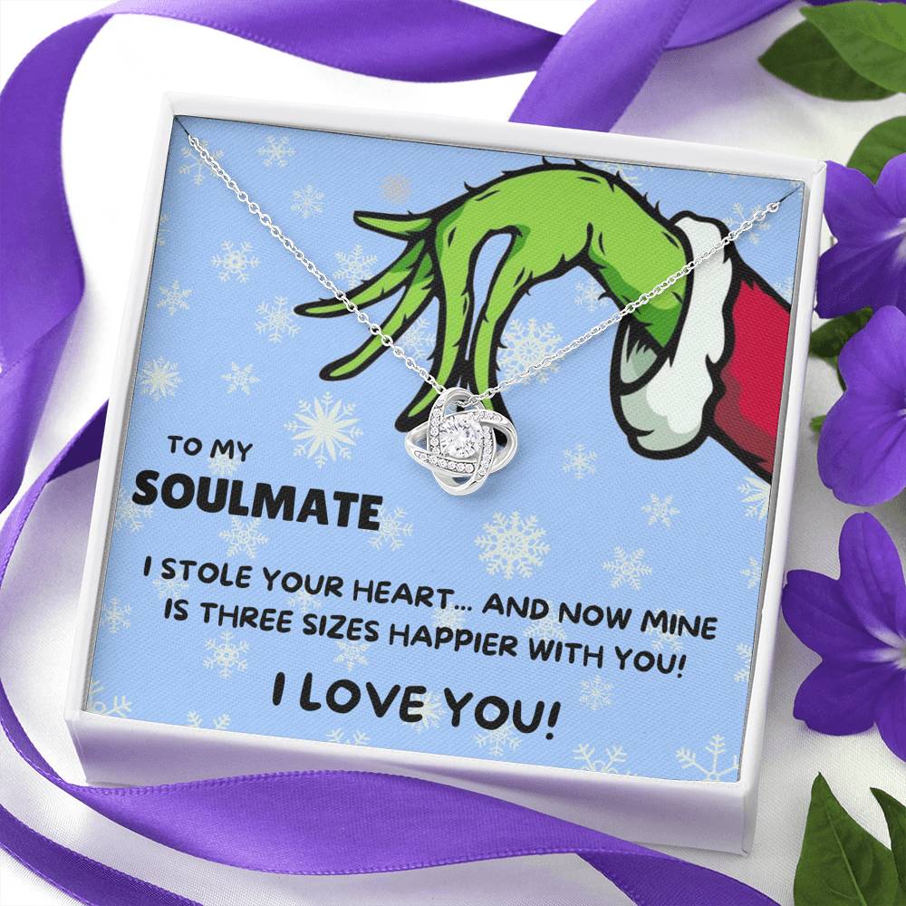 TO MY SOULMATE "THREE SIZES HAPPIER - SNOW" LOVE KNOT NECKLACE GIFT SET - ON CLOUD NINE GIFTS