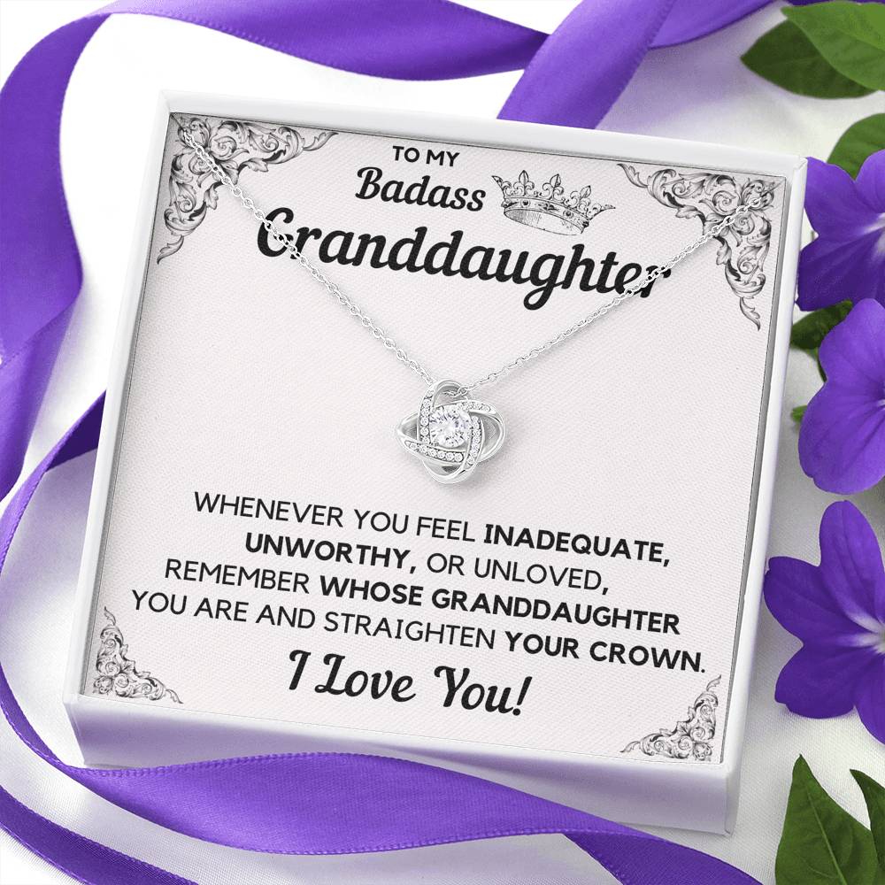 TO MY BADASS GRANDDAUGHTER CROWN DECORATION LOVE KNOT NECKLACE GIFT SET - ON CLOUD NINE GIFTS