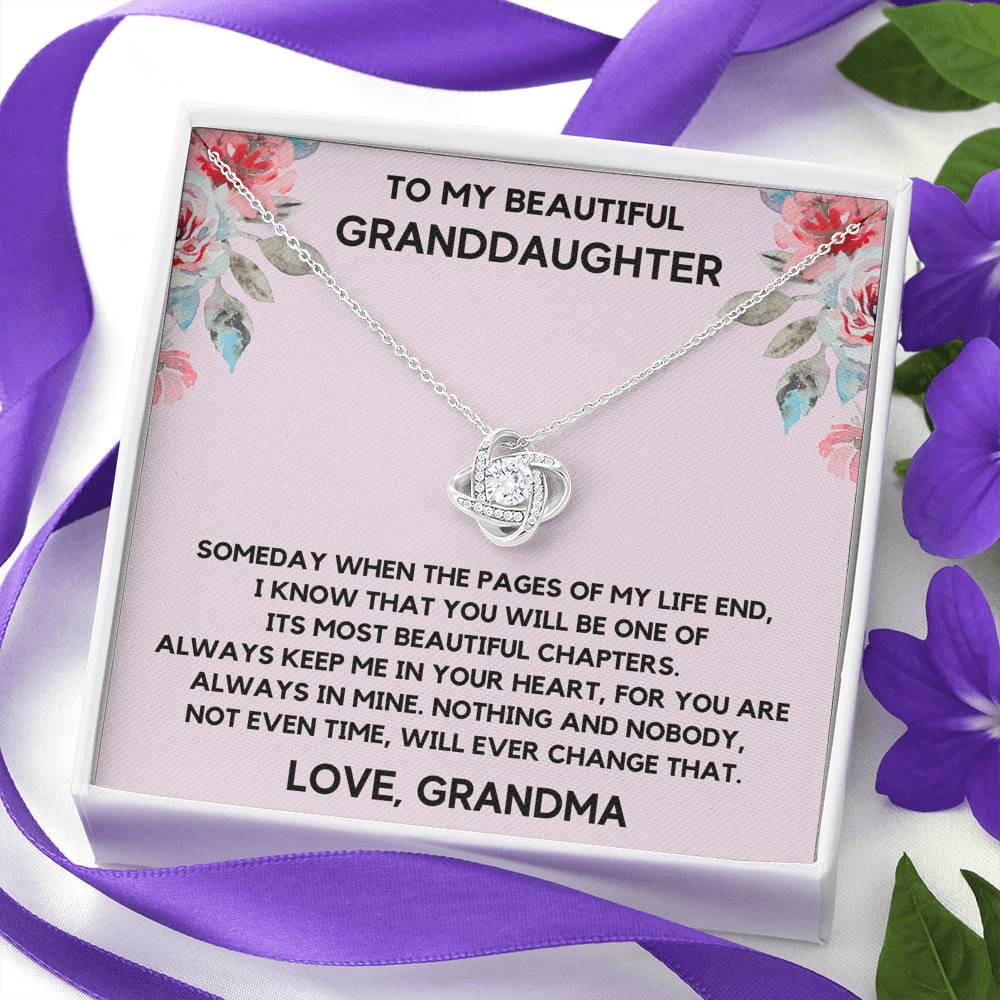 TO MY BEAUTIFUL GRANDDAUGHTER FROM GRANDMA CHAPTERS FLOWERS LOVE KNOT NECKLACE GIFT SET - ON CLOUD NINE GIFTS