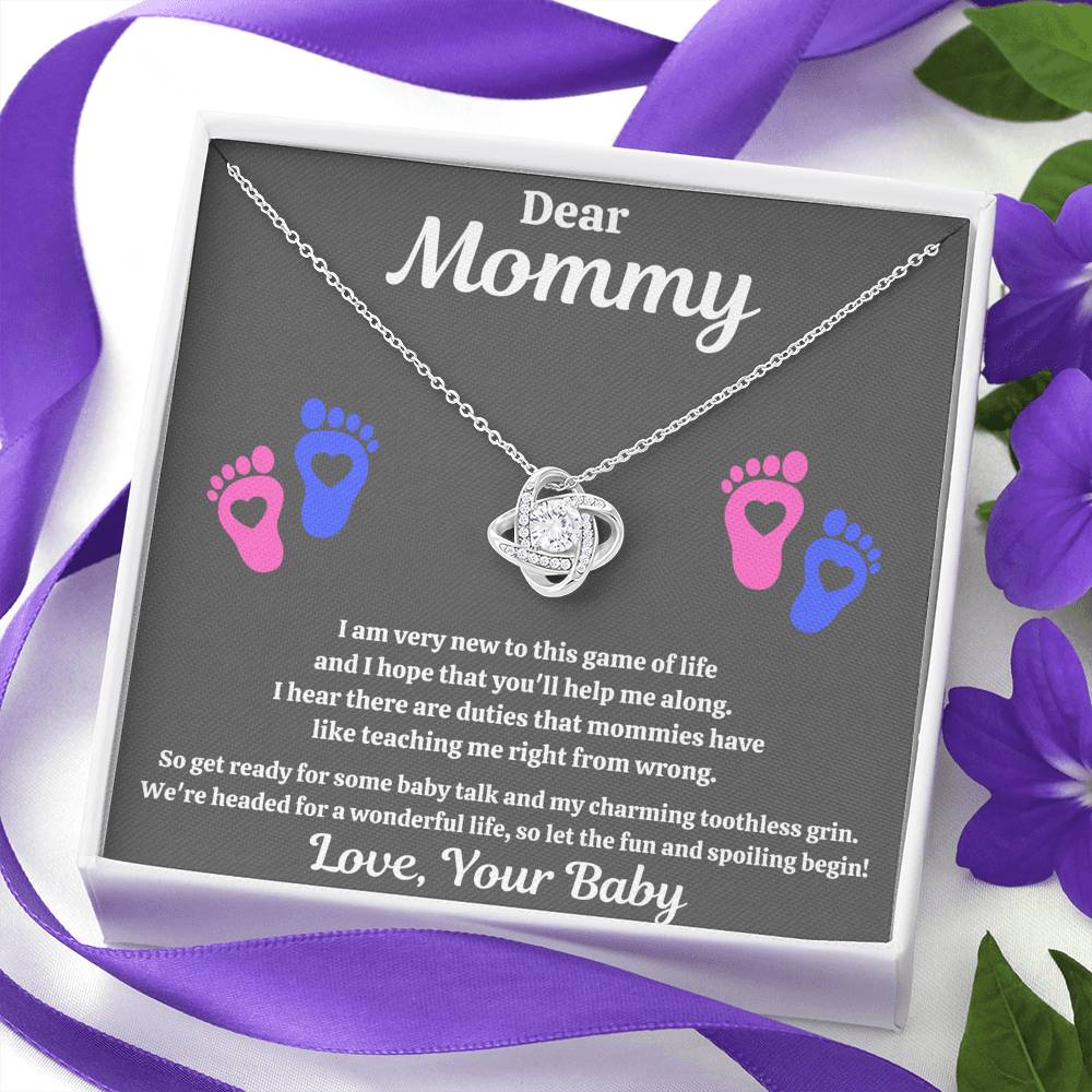 DEAR MOMMY "SPOILING HEART-FEET" LOVE KNOT NECKLACE GIFT SET - ON CLOUD NINE GIFTS
