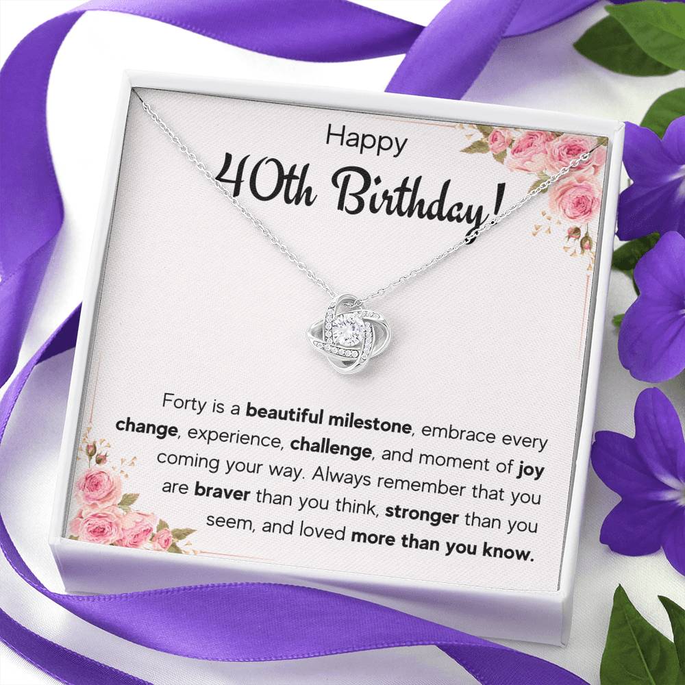 HAPPY 40TH BIRTHDAY JOY LOVE KNOT NECKLACE GIFT SET - ON CLOUD NINE GIFTS