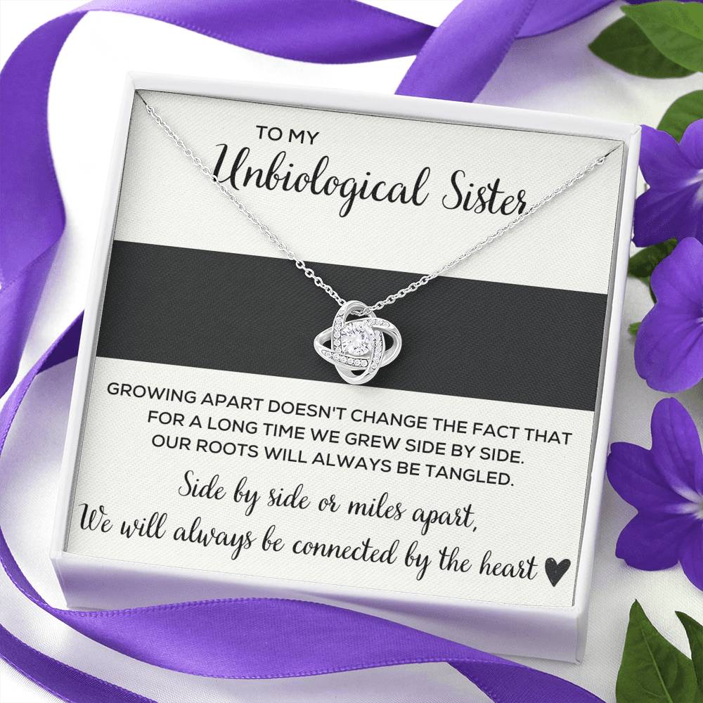 TO MY UNBIOLOGICAL SISTER "TANGLED" LOVE KNOT NECKLACE GIFT SET - ON CLOUD NINE GIFTS