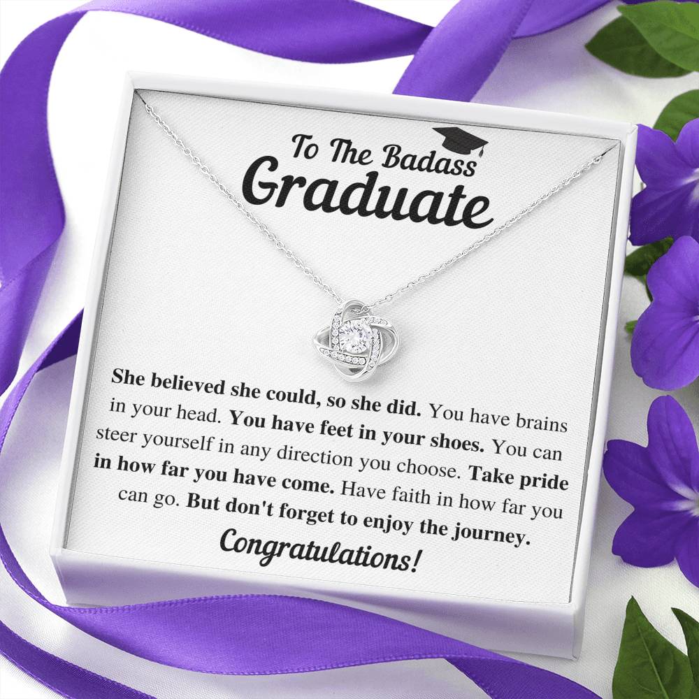 TO THE BADASS GRADUATE SHE DID LOVE KNOT NECKLACE GIFT SET - ON CLOUD NINE GIFTS