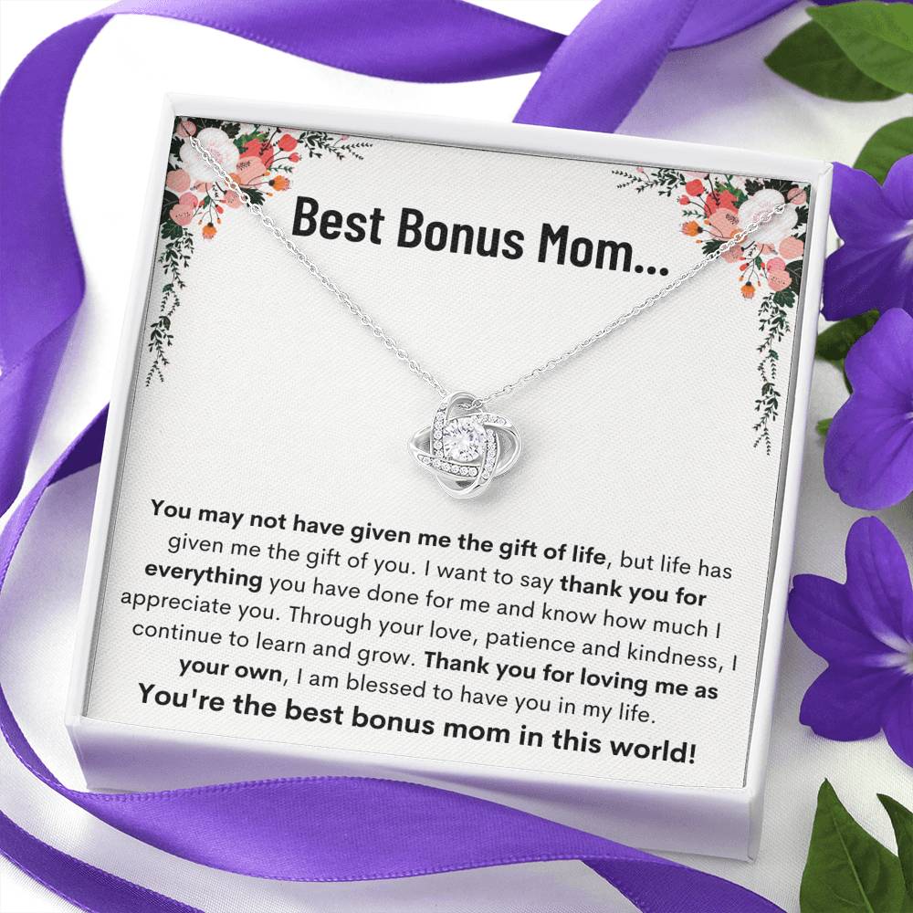 BEST BONUS MOM "LEARN AND GROW" LOVE KNOT NECKLACE GIFT SET - ON CLOUD NINE GIFTS