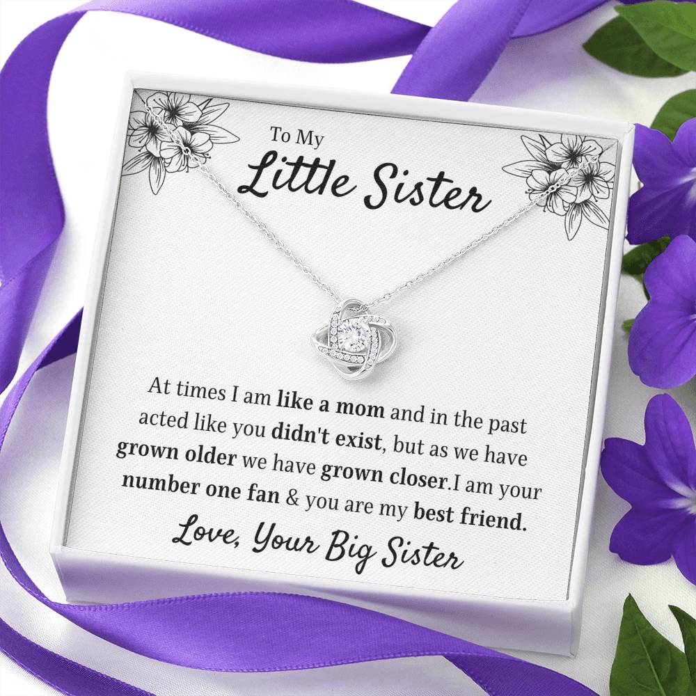 TO MY LITTLE SISTER "YOUR FAN" LOVE KNOT NECKLACE GIFT SET - ON CLOUD NINE GIFTS