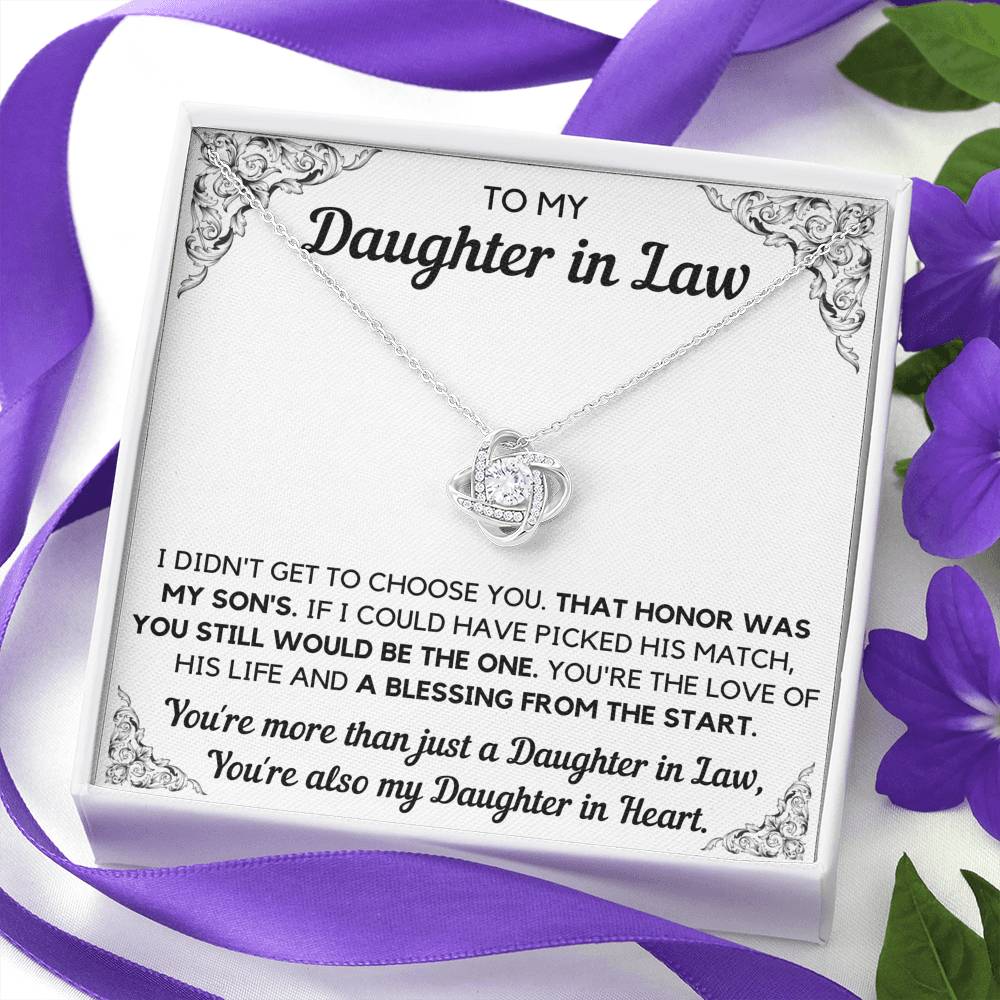 TO MY DAUGHTER-IN-LAW HONOR LOVE KNOT NECKLACE GIFT SET - ON CLOUD NINE GIFTS