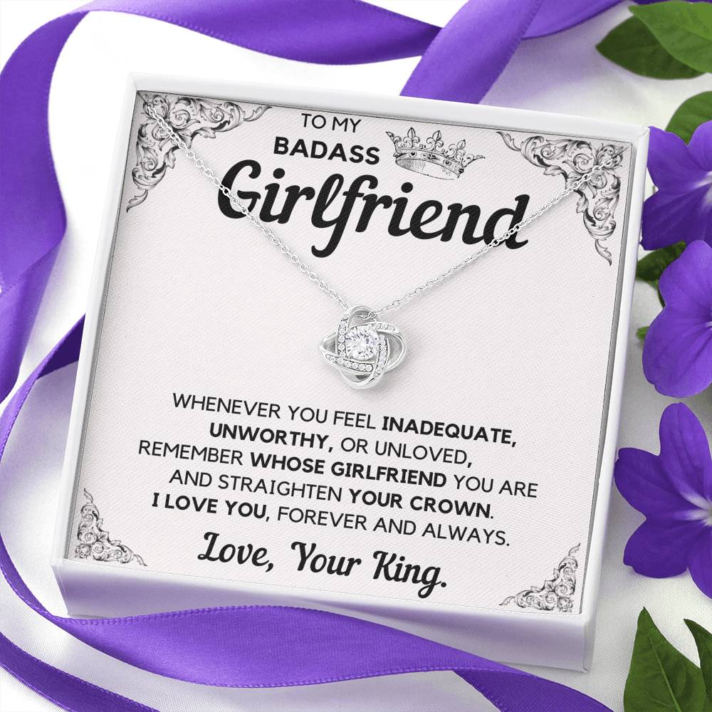 TO MY BADASS GIRLFRIEND CROWN LOVE KNOT NECKLACE GIFT SET - ON CLOUD NINE GIFTS