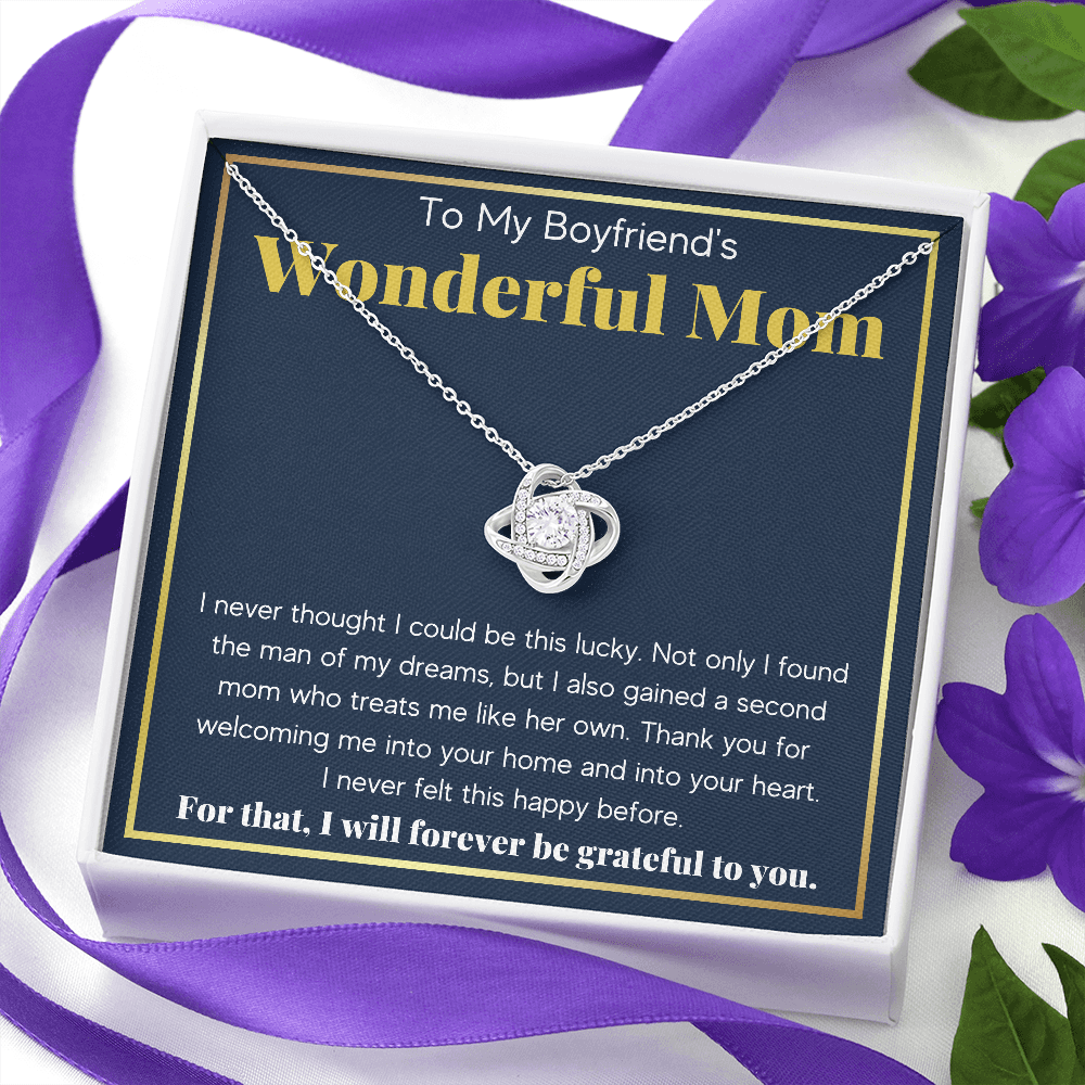 TO MY BOYFRIENDS WONDERFUL MOM GRATEFUL LOVE KNOT NECKLACE GIFT SET - ON CLOUD NINE GIFTS