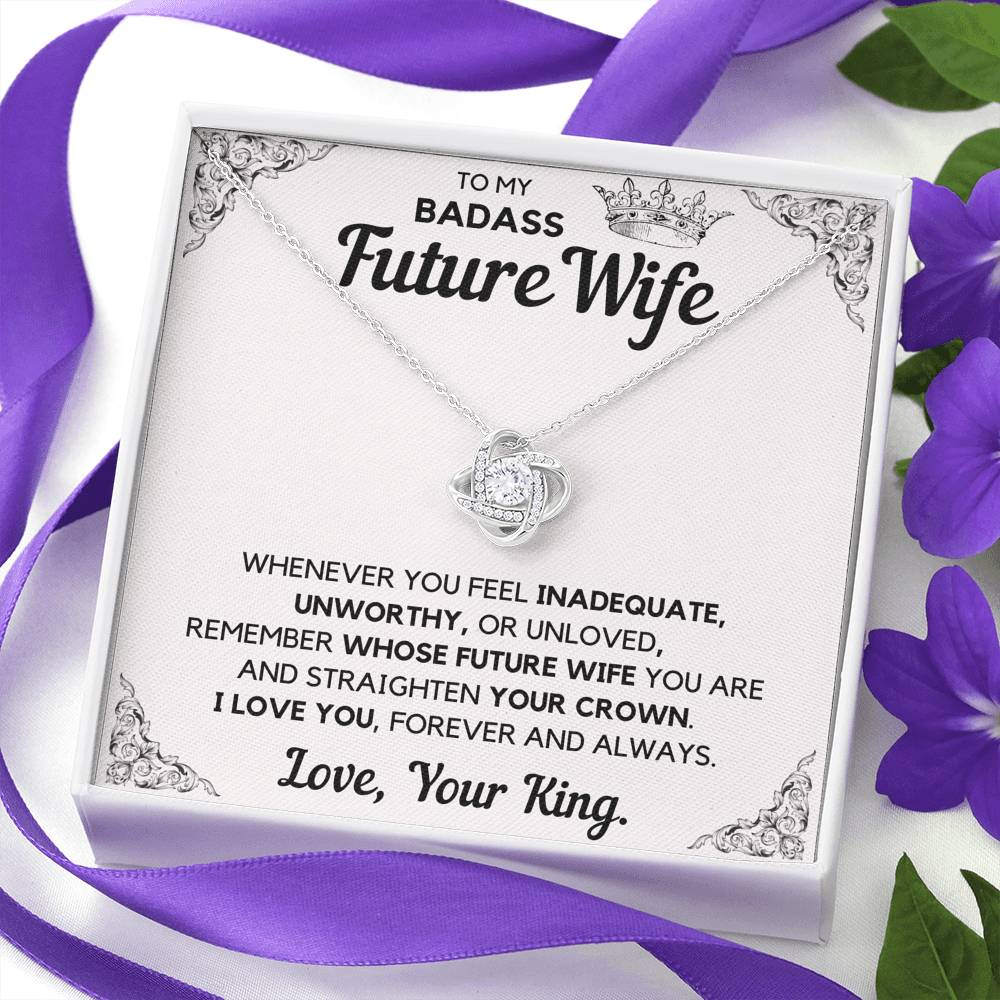 TO MY BADASS FUTURE WIFE CROWN LOVE KNOT NECKLACE GIFT SET - ON CLOUD NINE GIFTS