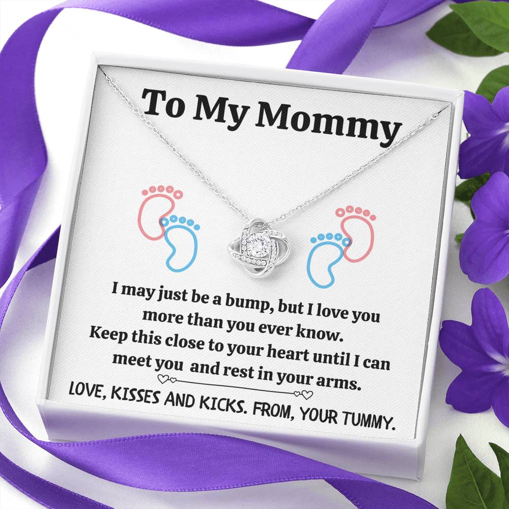 TO MY MOMMY "BABY FEET - WHITE" LOVE KNOT NECKLACE GIFT SET - ON CLOUD NINE GIFTS