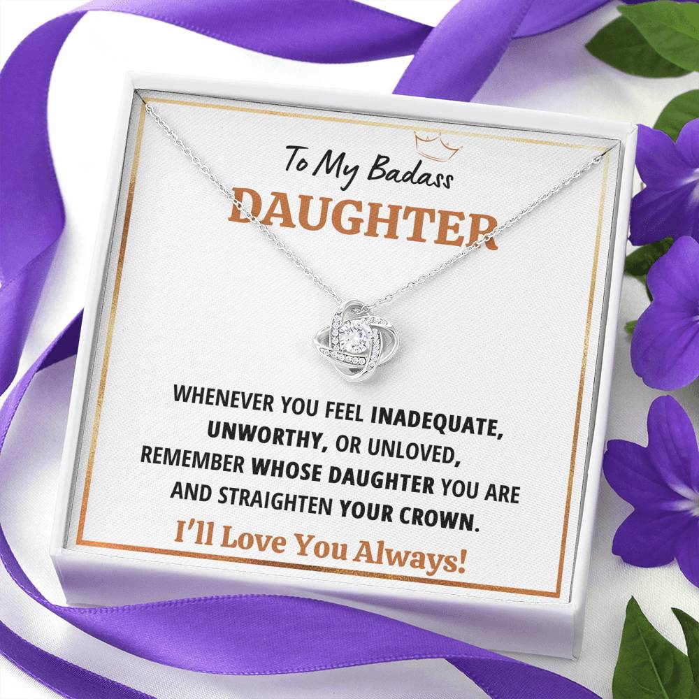 TO MY BADASS DAUGHTER CROWN LOVE KNOT NECKLACE GIFT SET - ON CLOUD NINE GIFTS