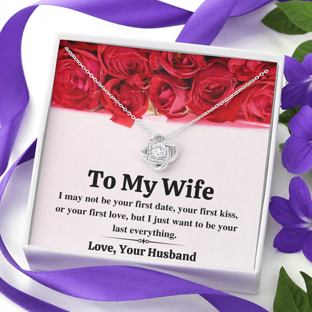 TO MY WIFE "LAST EVERYTHING - RED ROSES" LOVE KNOT NECKLACE GIFT SET - ON CLOUD NINE GIFTS