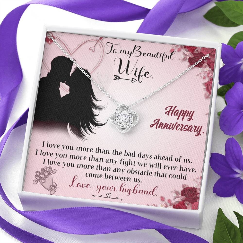 TO MY BEAUTIFUL WIFE "ANY FIGHT" LOVE KNOT NECKLACE ANNIVERSARY GIFT SET - ON CLOUD NINE GIFTS