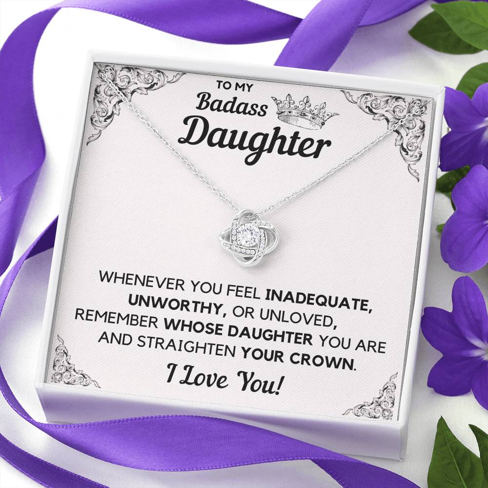 TO MY BADASS DAUGHTER CROWN DECORATION LOVE KNOT NECKLACE GIFT SET - ON CLOUD NINE GIFTS