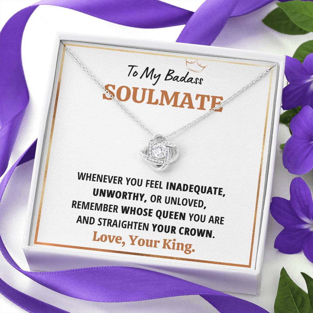 TO MY BADASS SOULMATE QUEEN LOVE KNOT NECKLACE GIFT SET - ON CLOUD NINE GIFTS